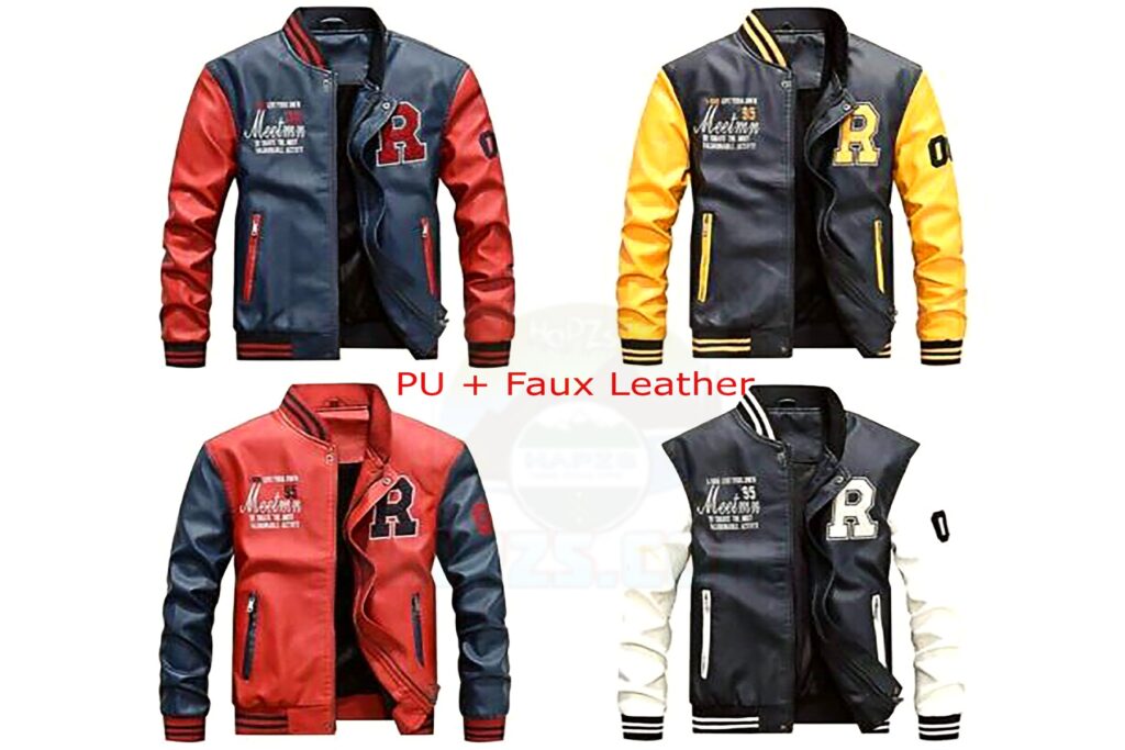 PU + Faux Leather Baseball Jacket