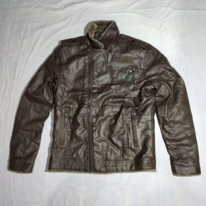 Leather PU Jacket with fur_Brown