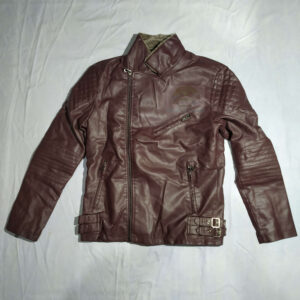 Leather PU Jacket with fur_Cherry