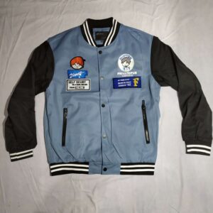 Varsity Jacket or Letterman Jacket – Cotton – SkyBlueBlack