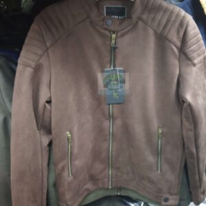 Suede Jacket – Collarless Brown